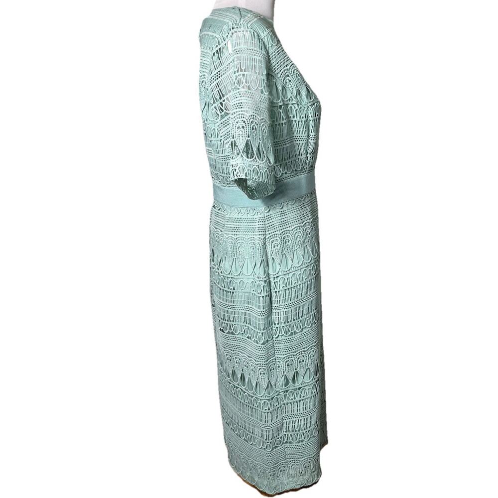 Eva Mendes NY&C Crochet Lace Midi Cocktail Dress Mint Green Petite‎ M NWT - Picture 2 of 15